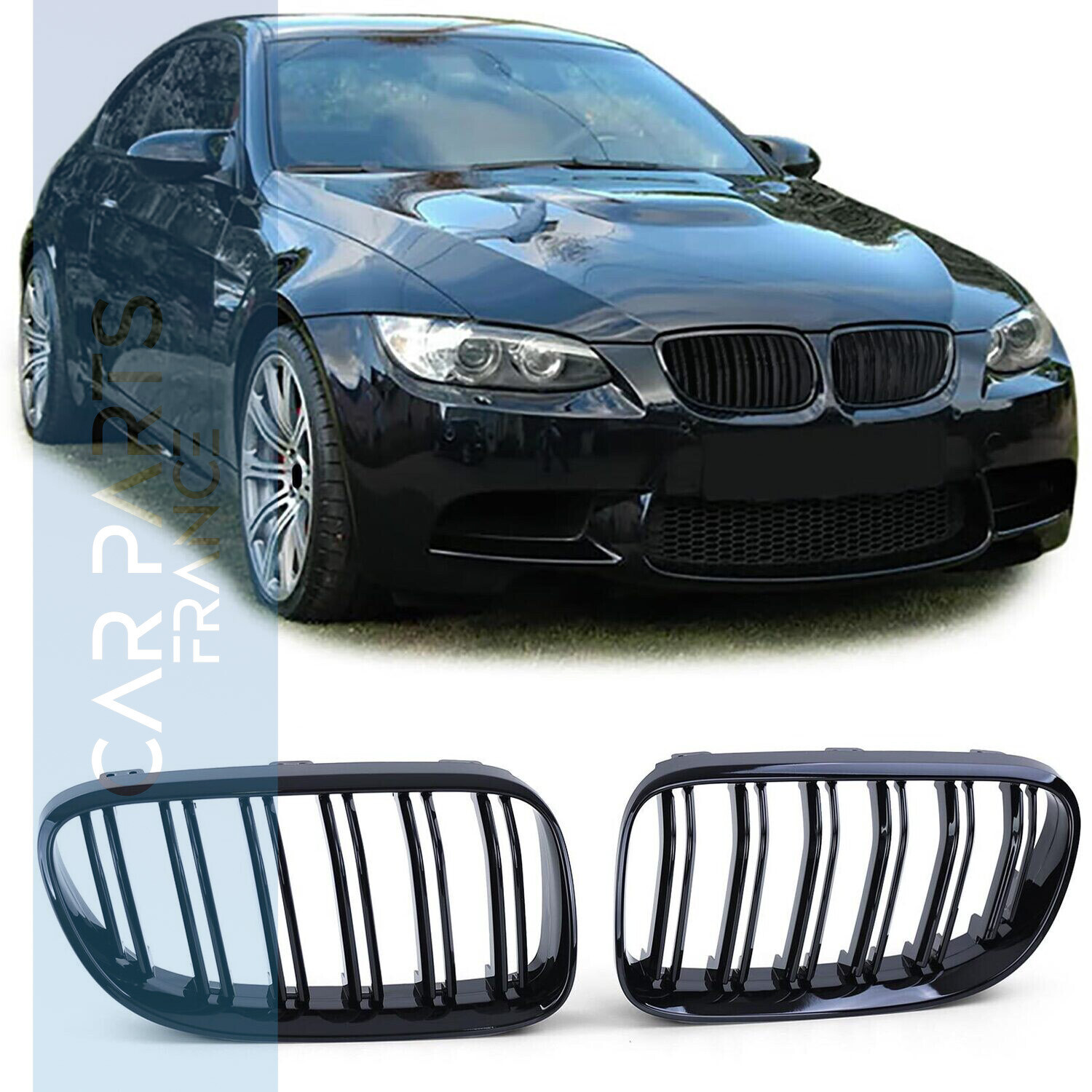 Calandre / Grille double lame pour BMW Série 3 E92 E93 noir brillant 2009-2013