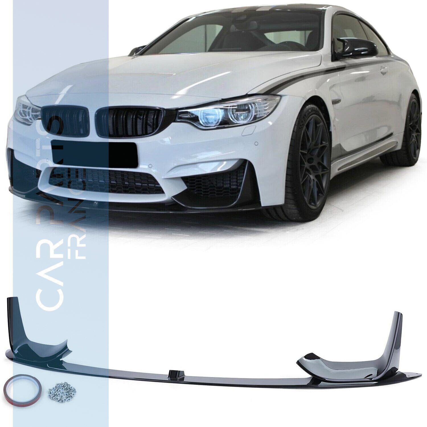Spoiler / lame de pare-chocs avant pour BMW Série 3 e 4 M3 F80 M4 F82 look Performance - noir brillant