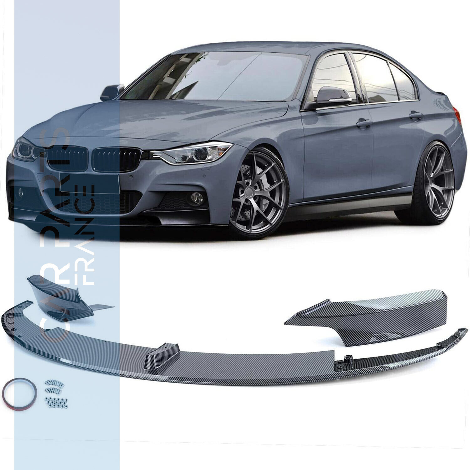 Lame / Diffuseur de pare-choc avant pour BMW Série 3 F30 F31 look Performance - look carbone