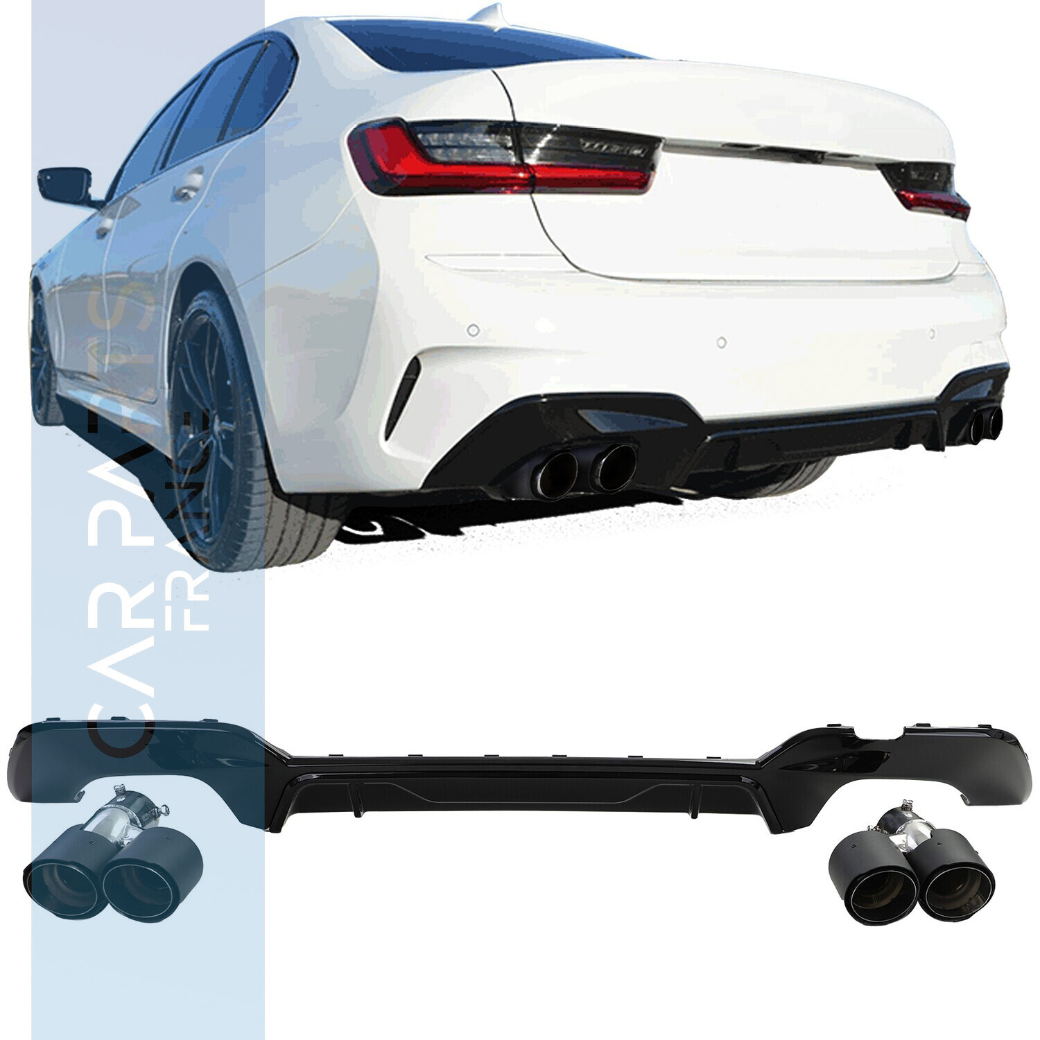Diffuseur double tube droite gauche carbone sur mesure pour BMW G20 G21 318 320 330