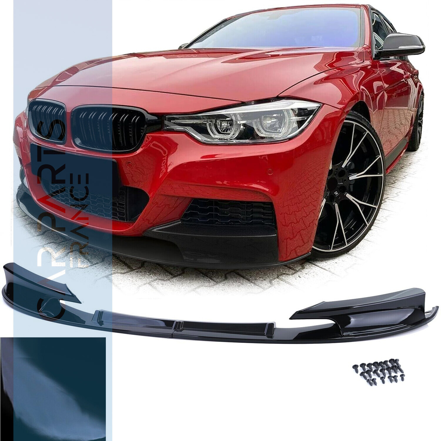 Lame / Diffuseur de pare-choc avant pour BMW Série 3 F30 F31 look Performance - noir brillant