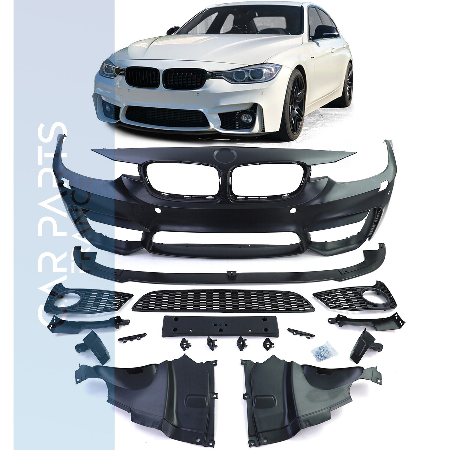 Pare-chocs avant + lame look M3 Performance pour BMW Série 3 F30 F31 (AVEC PDC) 2011-2019