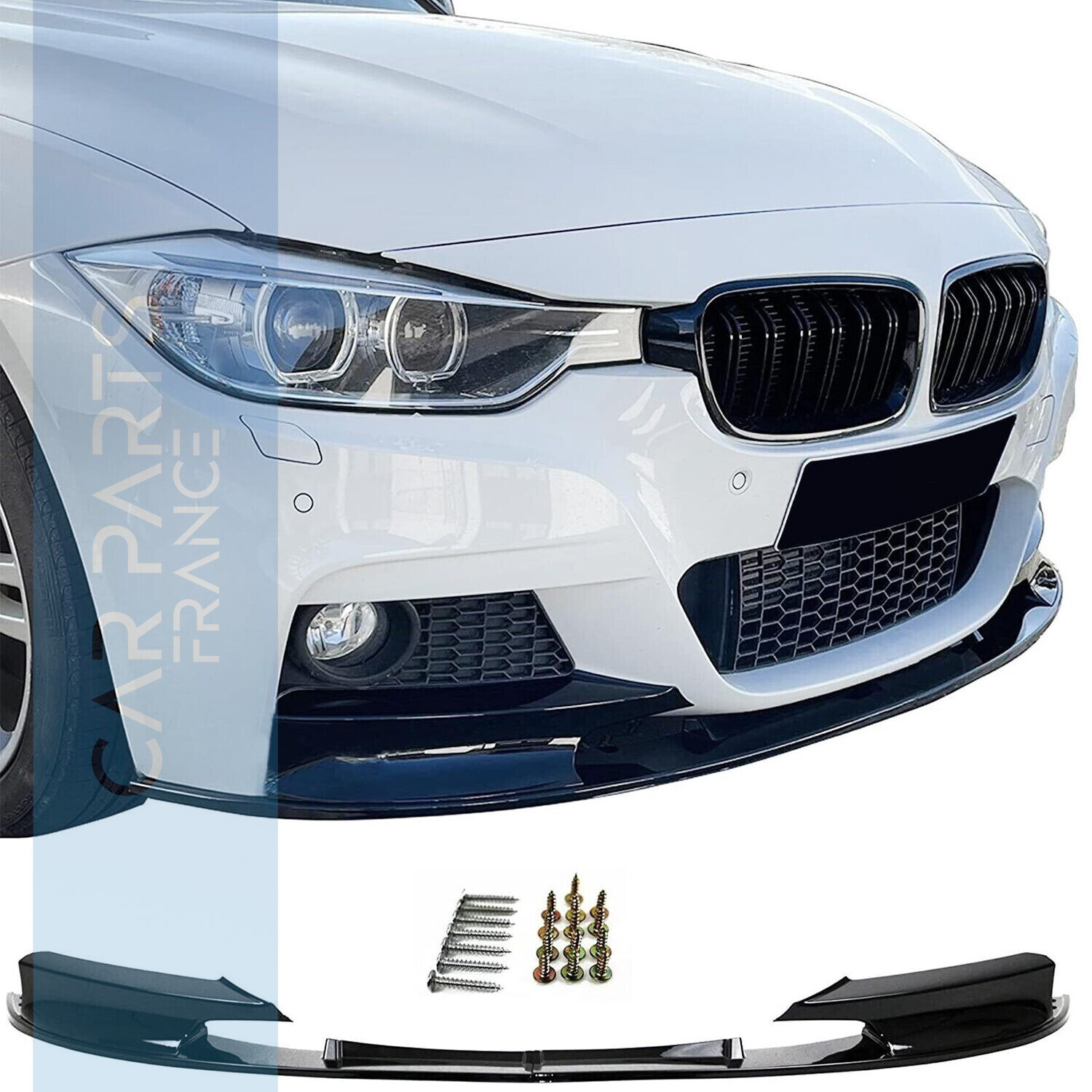 Lame de pare-chocs avant pour BMW Série 3 F30 F31 look Performance - noir brillant