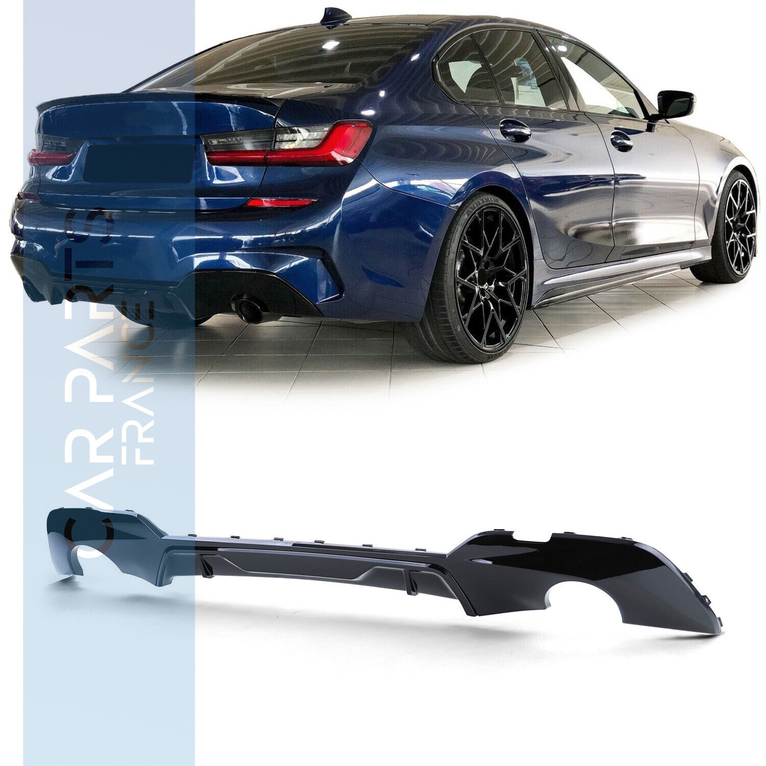 Diffuseur de pare-chocs arrière look M Performance pour BMW Série 3 G20 +2018 - noir brillant