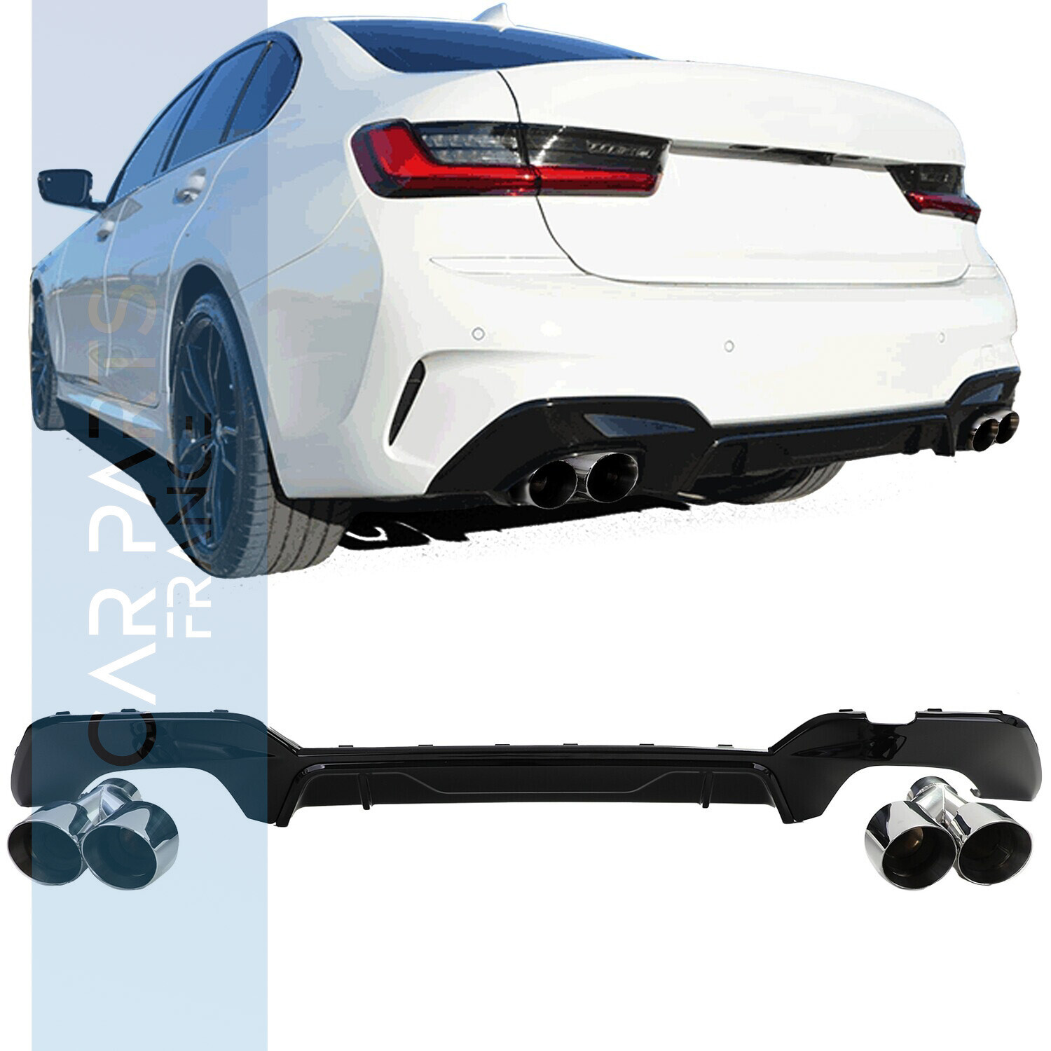 Diffuseur double tube droite gauche chrome sur mesure pour BMW G20 G21 318 320 330