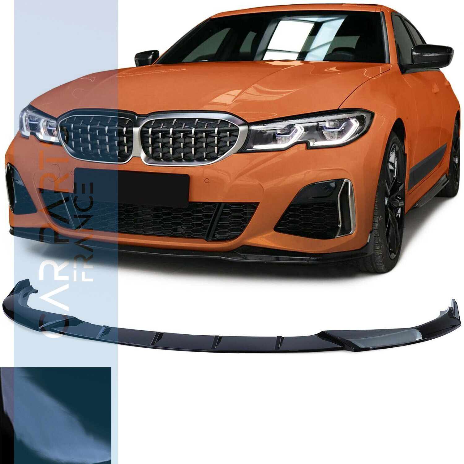 Lame de Pare-choc avant  noire brillante  pour BMW Série 3  G20 G21 après 2018 - Look Performance