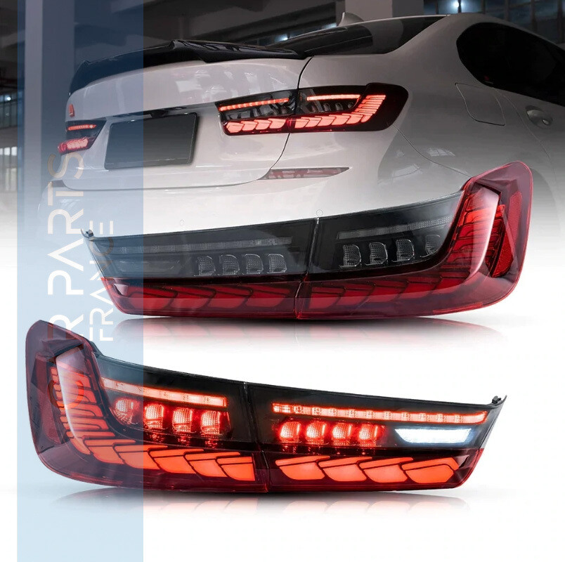Feux arrière Full LED pour BMW Série 3 G20 G28 M3 G80 Berline (2018-2022) rouge avec clignotant noir séquentiel dynamique