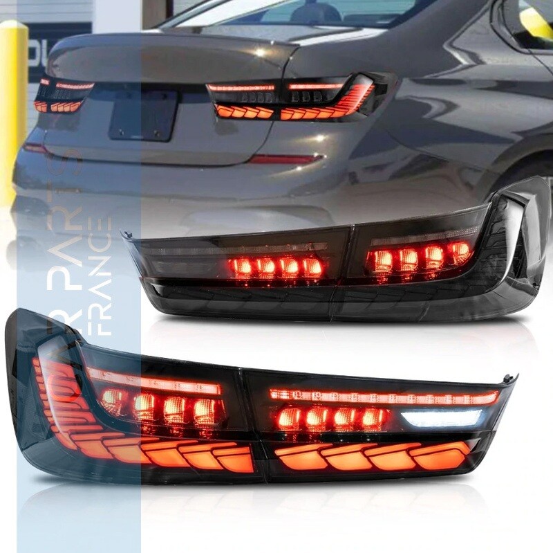 Feux arrière Full LED pour BMW Série 3 G20 G28 M3 G80 Berline (2018-2022) Fumée rouge avec clignotant séquentiel dynamique