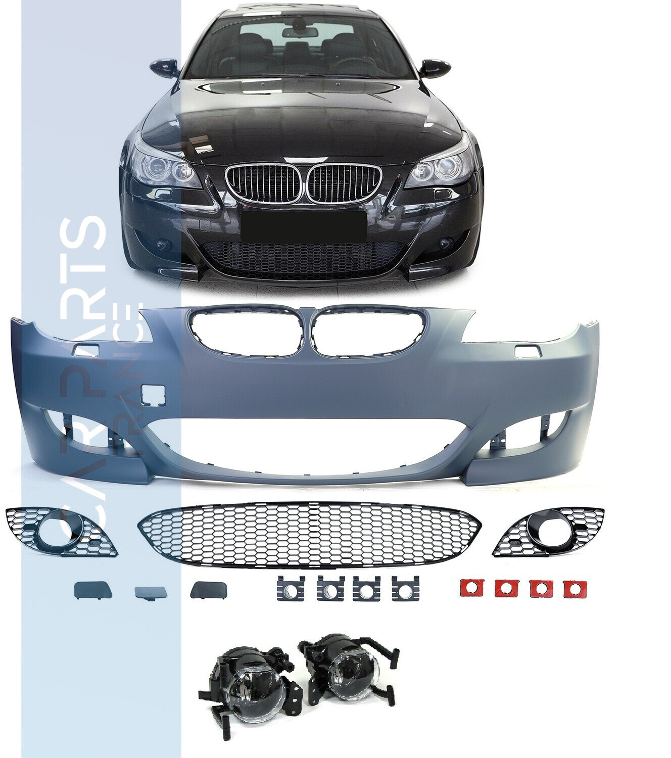 Pare-chocs avant pour BMW Série 5 E60 E61 2003-2010 Look M5 + Antibrouillards
