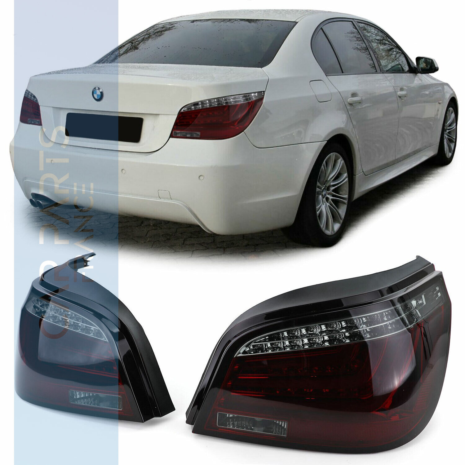 Paire de feux arrière à LED en verre rouge et noir avec clignotants pour BMW Série 5 E60 Berline 2007 - 2010   LCI