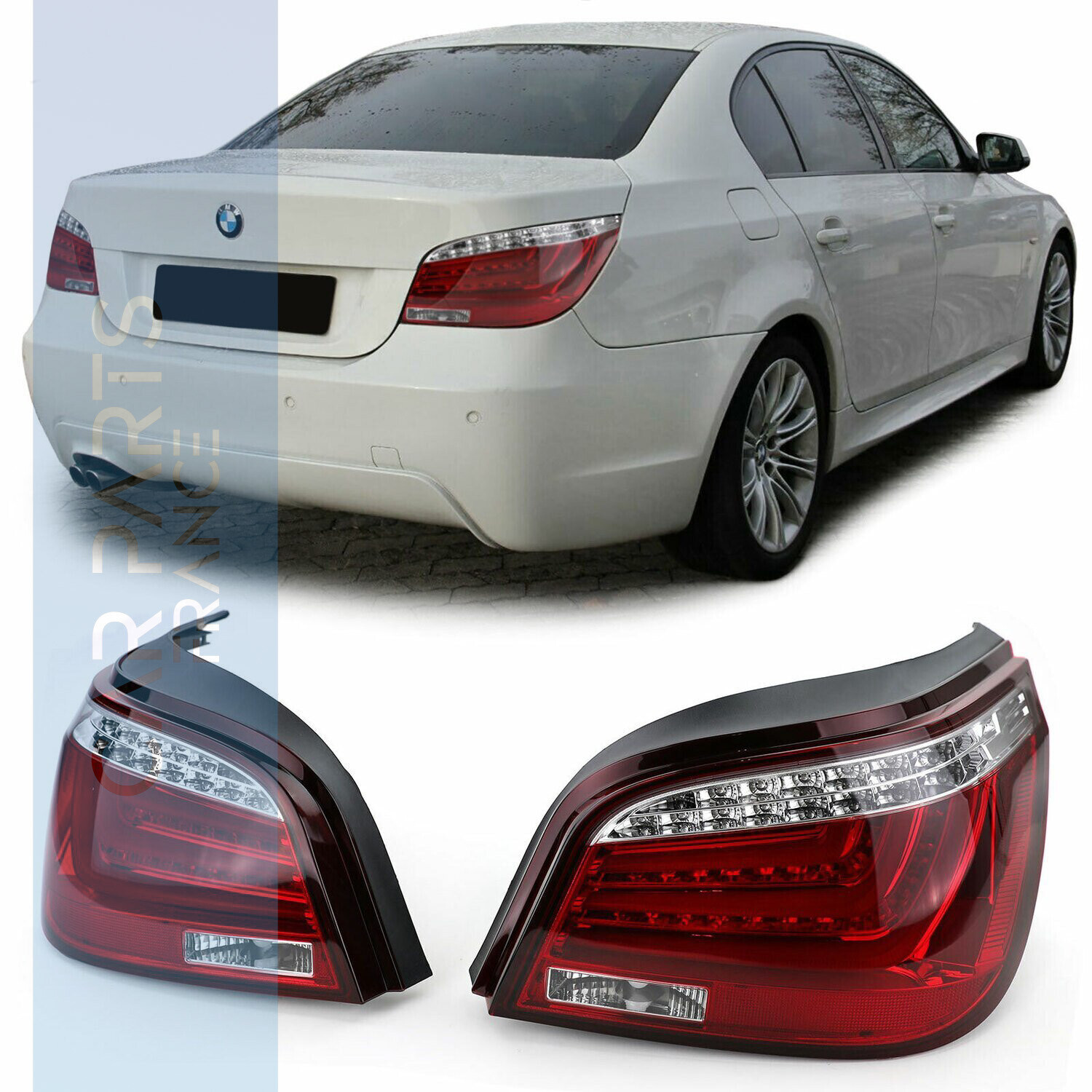 Paire de feux arrière à LED en verre rouge et blanc avec clignotants pour BMW Série 5 E60 Berline 2007 - 2010   LCI