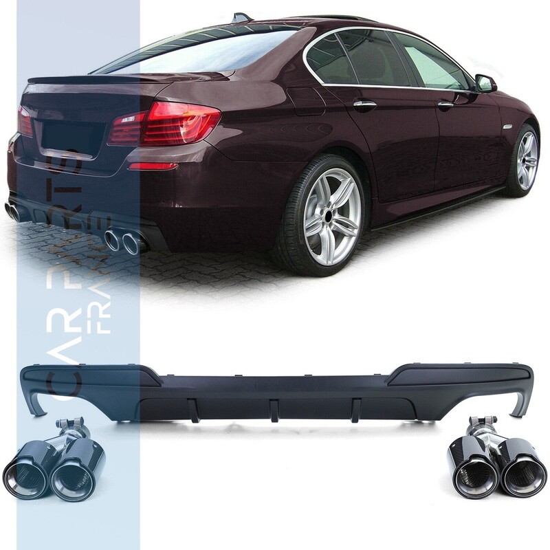 Diffuseur de pare-chocs arrière noir mat + échappements en carbone pour BMW Série 5 F10 F11