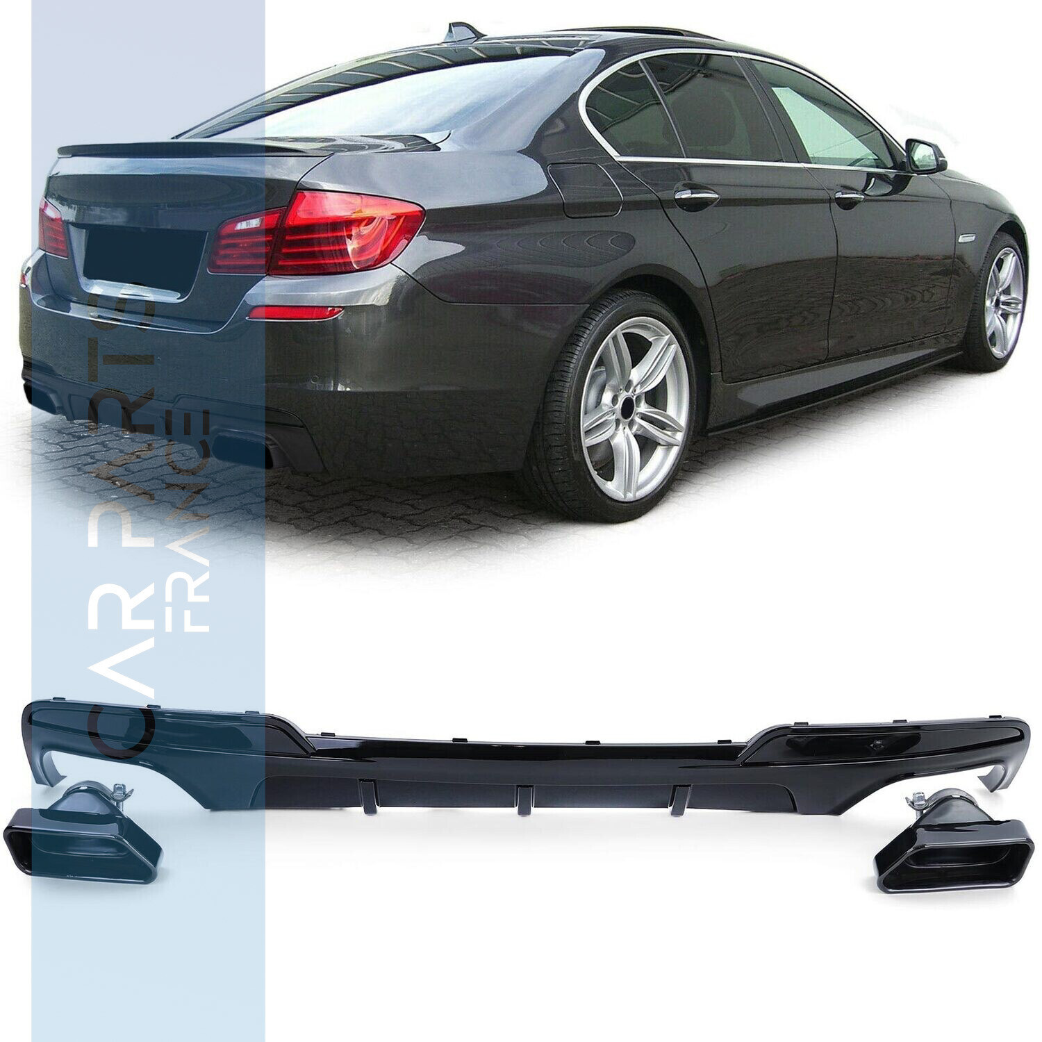 Diffuseur de pare-chocs arrière + échappements pour BMW Série 5 F10 F11 2010-2017 noir brillant