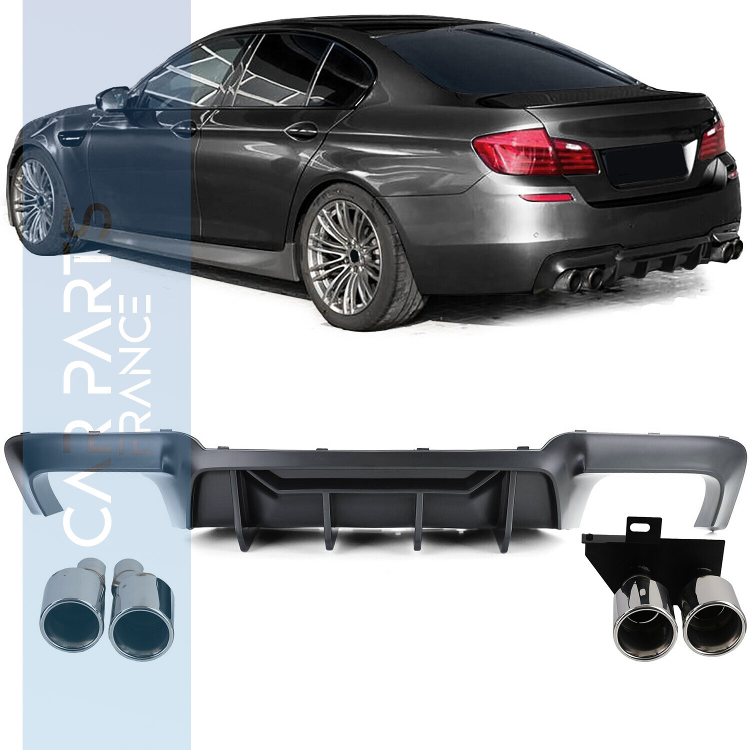 Diffuseur arrière de conversion noir mat + sorties d'échappement chromées pour BMW F10 F11 520 523 525 528 530 look M5