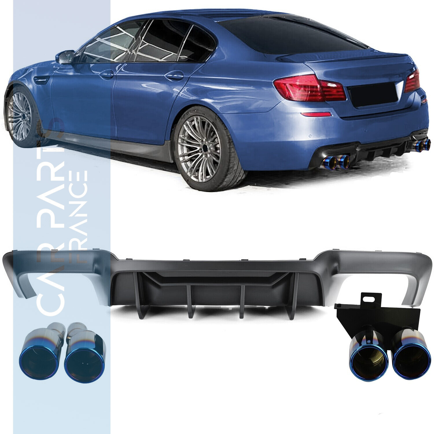 Diffuseur arrière de conversion noir mat + sorties d'échappement titane pour BMW F10 F11 520 523 525 528 530 look M5