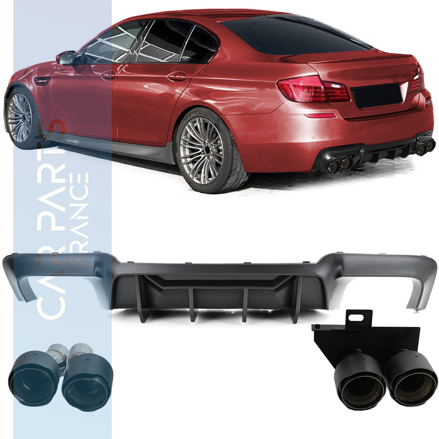 Diffuseur arrière de conversion noir mat + sorties d'échappement carbone pour BMW F10 F11 520 523 525 528 530 look M5