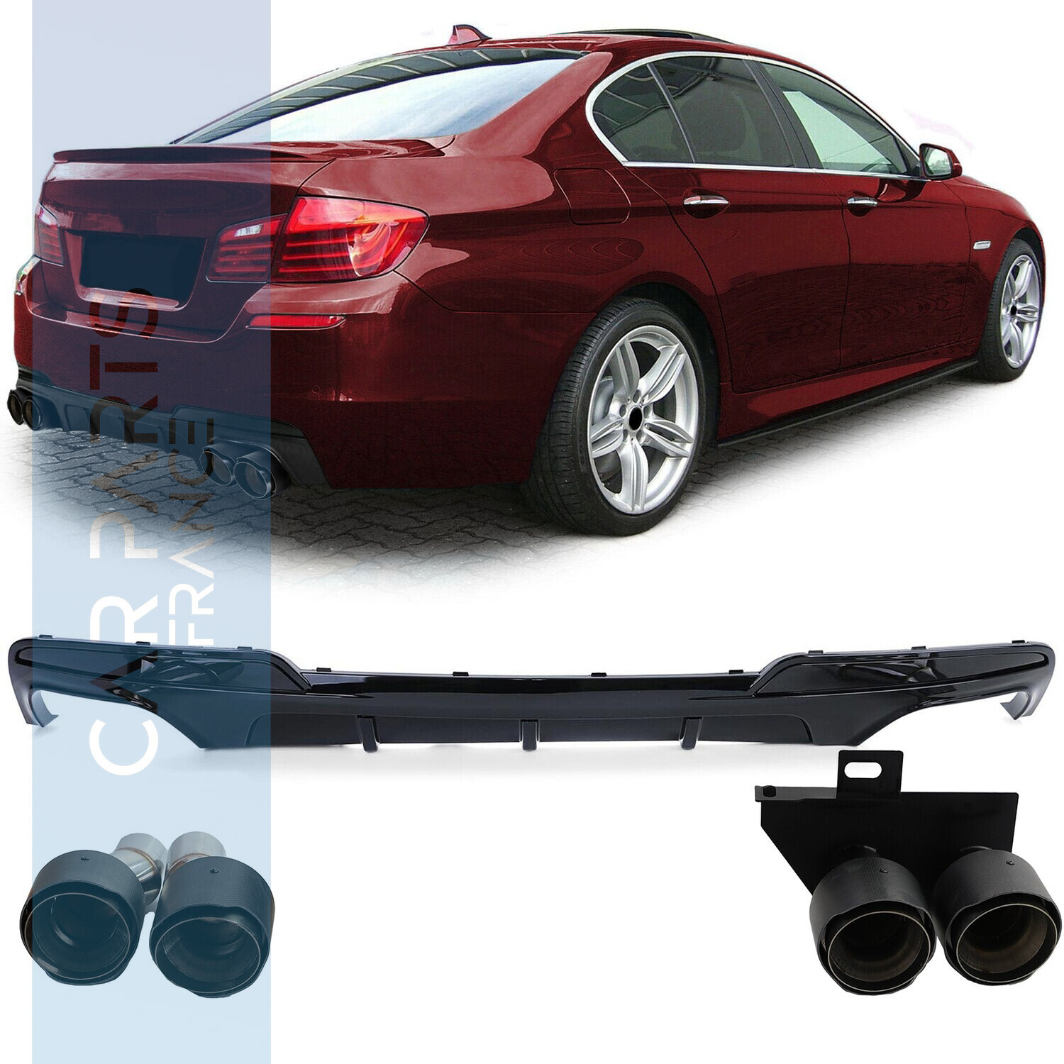 Diffuseur arrière de conversion noir mat + sorties d'échappement carbone pour BMW F10 F11 520 523 525 528 530