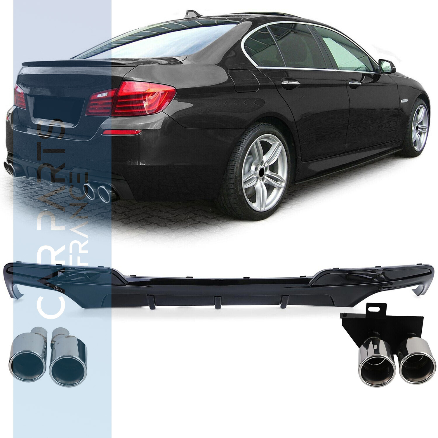 Diffuseur arrière de conversion noir brillant + sorties d'échappement chromées pour BMW F10 F11 520 523 525 528 530