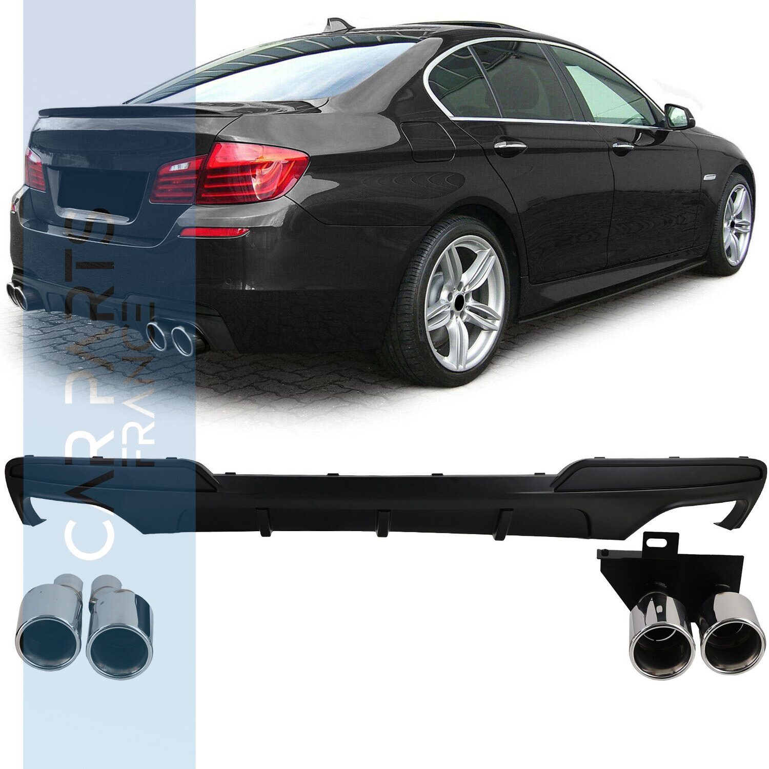 Diffuseur arrière de conversion noir mat + sorties d'échappement chromées pour BMW F10 F11 520 523 525 528 530