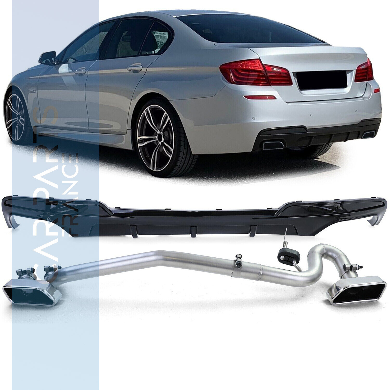 Diffuseur arrière Brillant + Conversion de tuyau d'échappement Duplex V8 pour BMW F10 F11 520 525 528 530