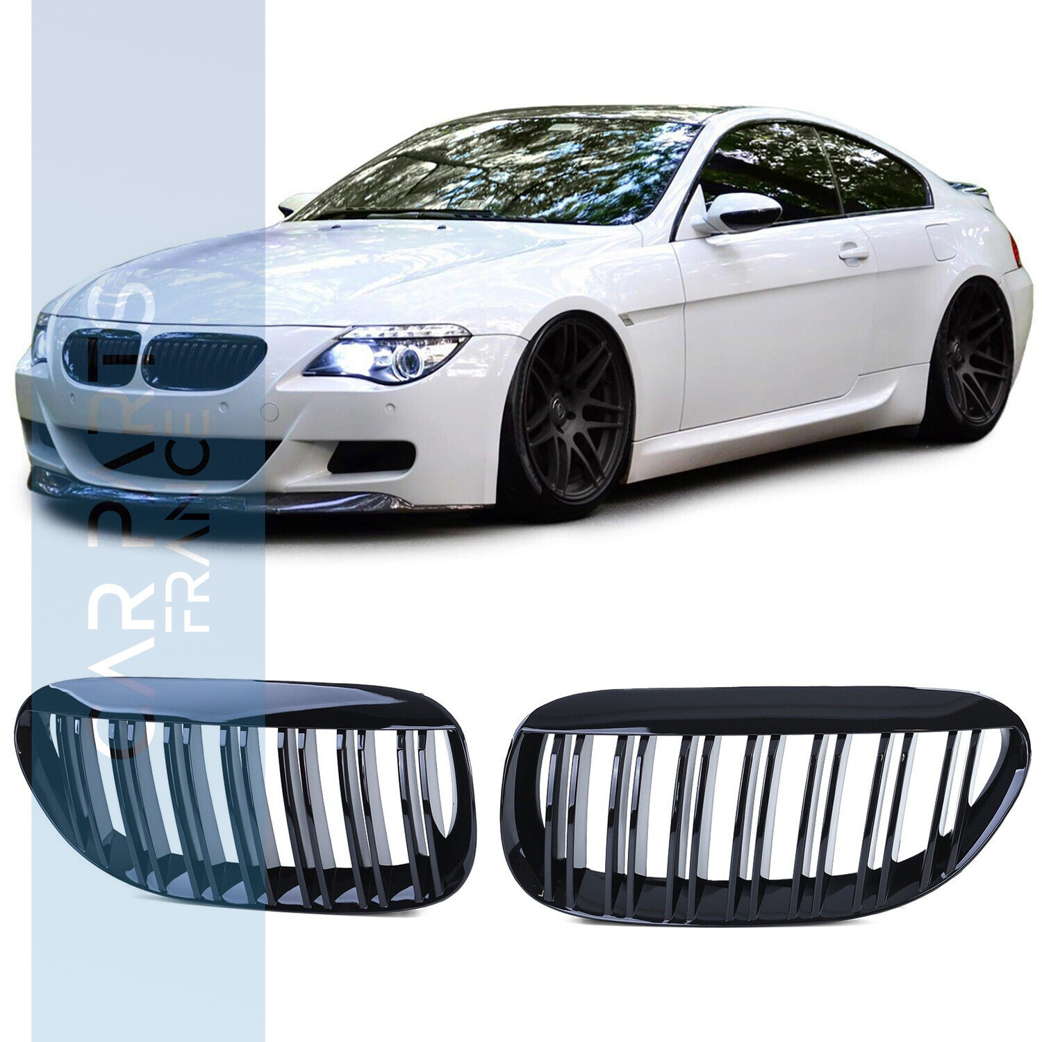 Calandre double lame pour BMW Série 6 E63 E64 noir brillant