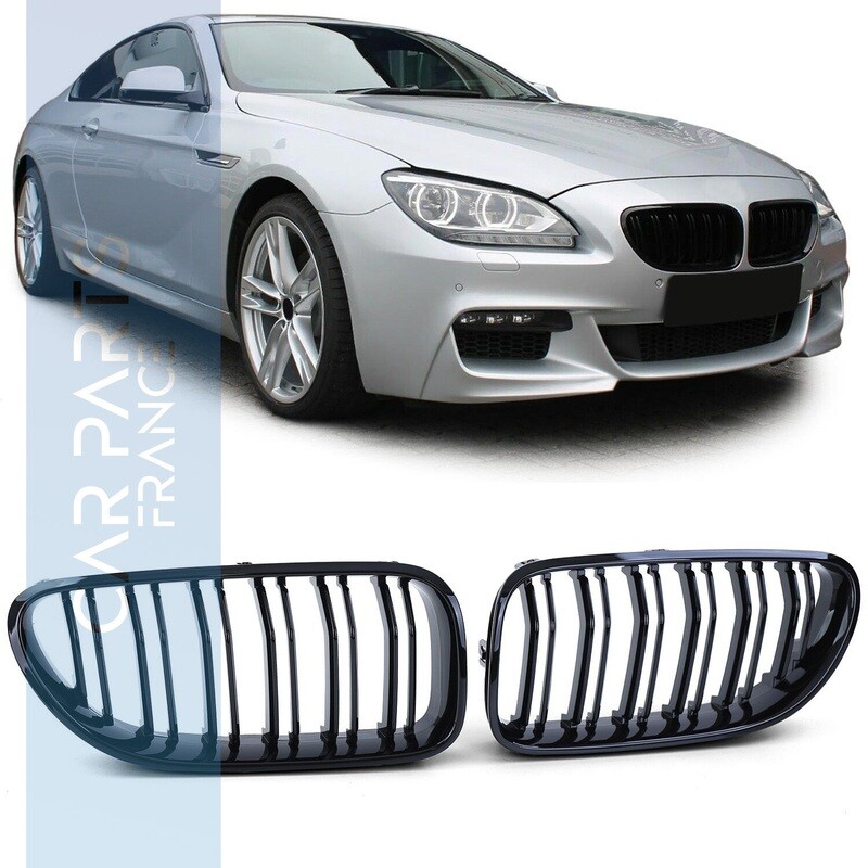 Calandre double lame pour BMW Série 6 F06 F12 F13 noir brillant