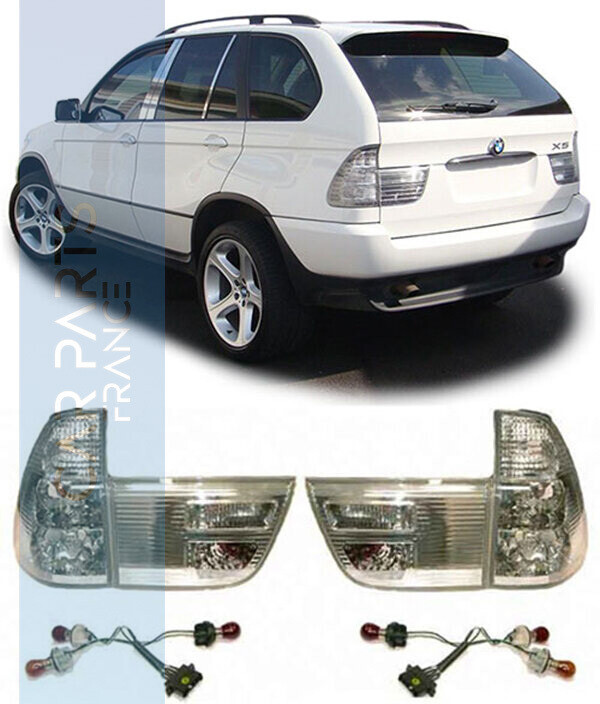 Paire de feux arrière en verre clair chrome argenté pour BMW X5 E53 1999-2003
