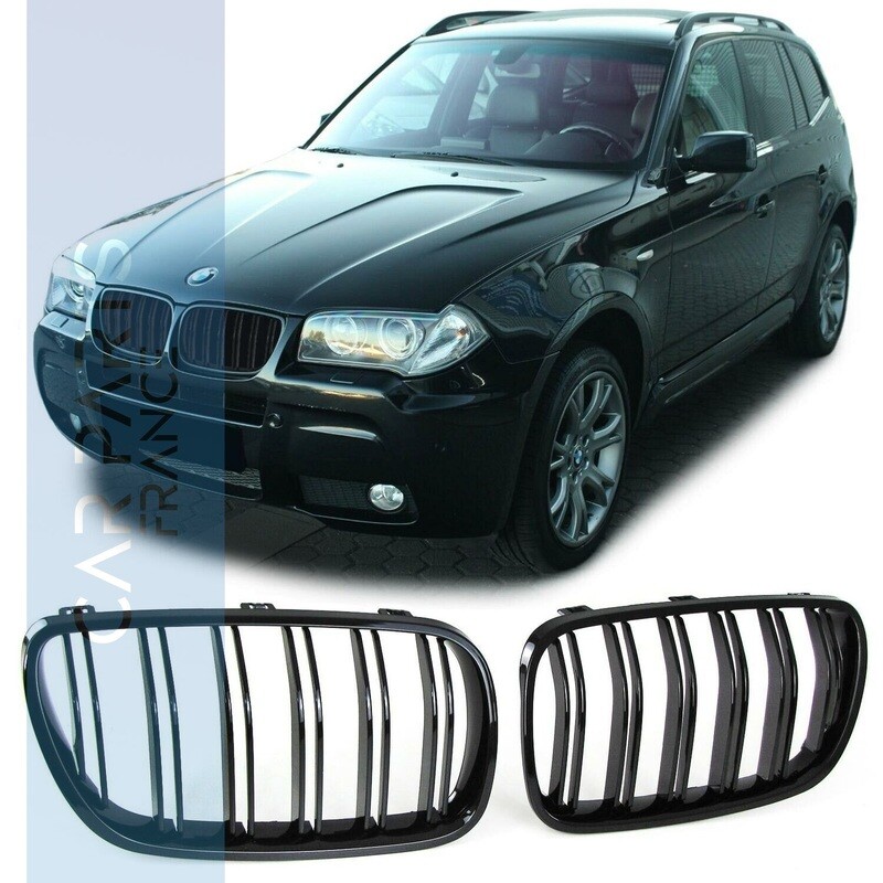 Calandre / Grille &Double Lame pour BMW X3 E83 Noir Brillant Look Pack M Performance 2006 - 2011