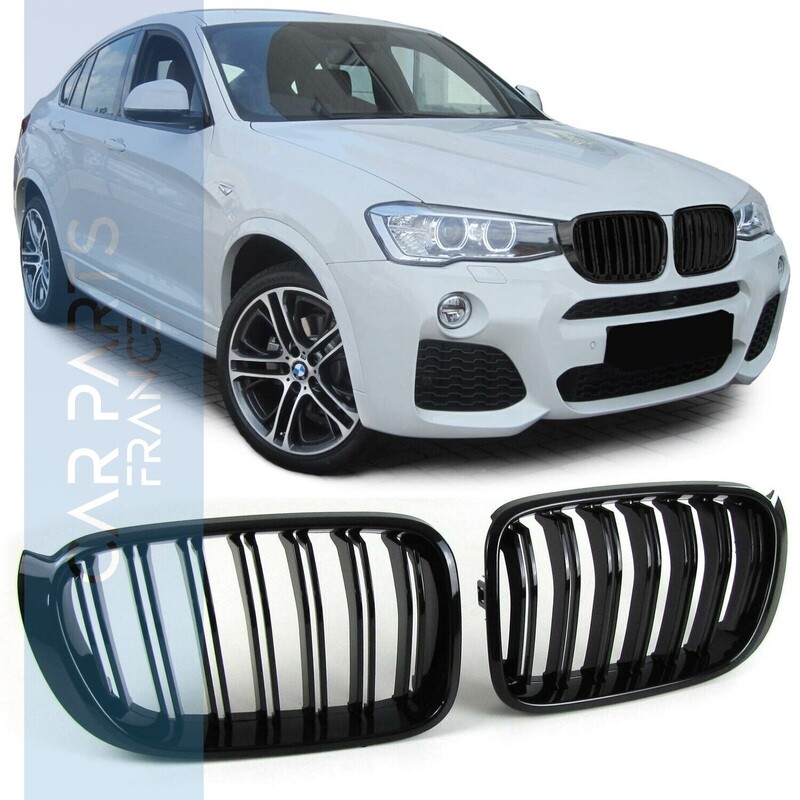 Calandre / Grille Double Lame pour BMW X3 F25 X4 F26 Noir Brillant Look Pack M Performance après 2014