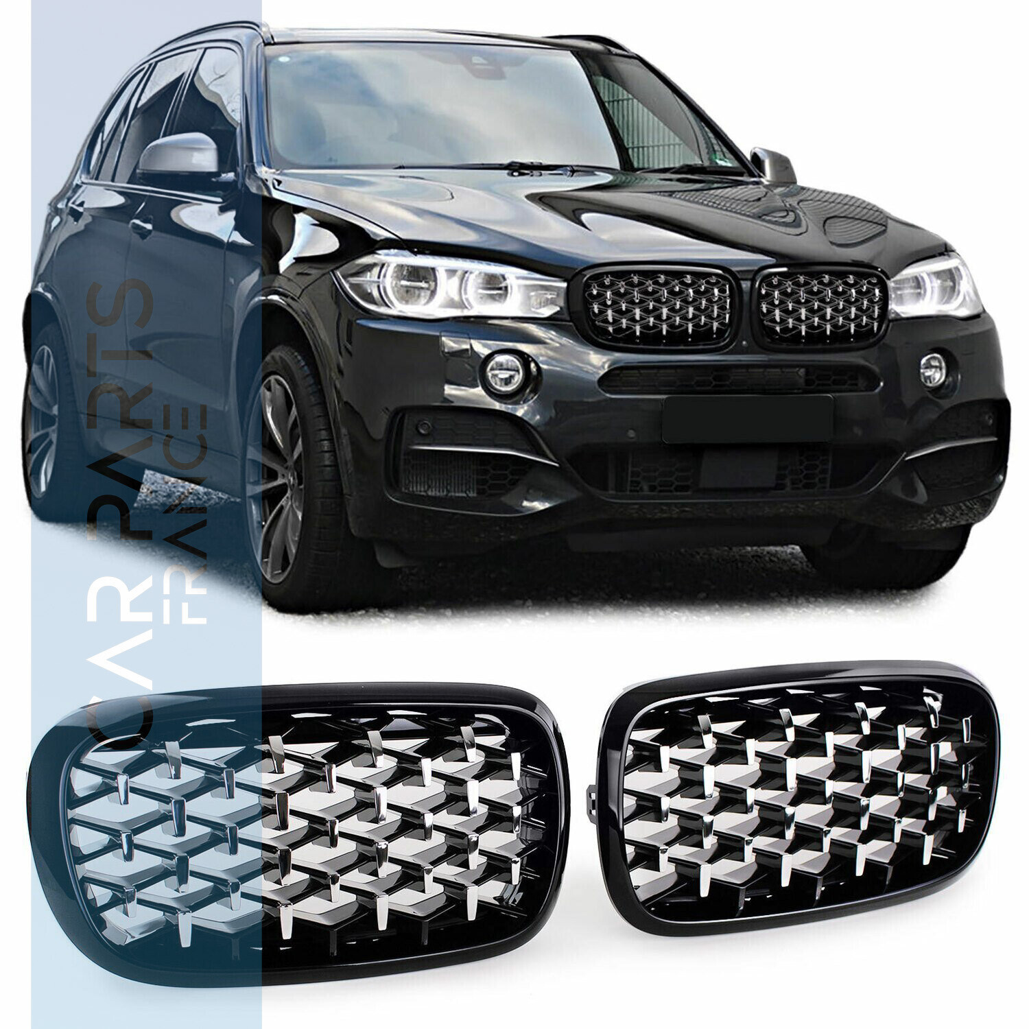 Calandre / Grille​ nid d'abeille Sport Look noir brillant/chromé pour BMW X5 F15 X6 F16