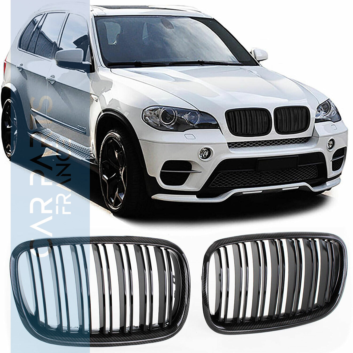 Calandre / Grille​ double lame Sport Look noir carbone pour BMW X5 E70 X6 E71 2006 - 2014