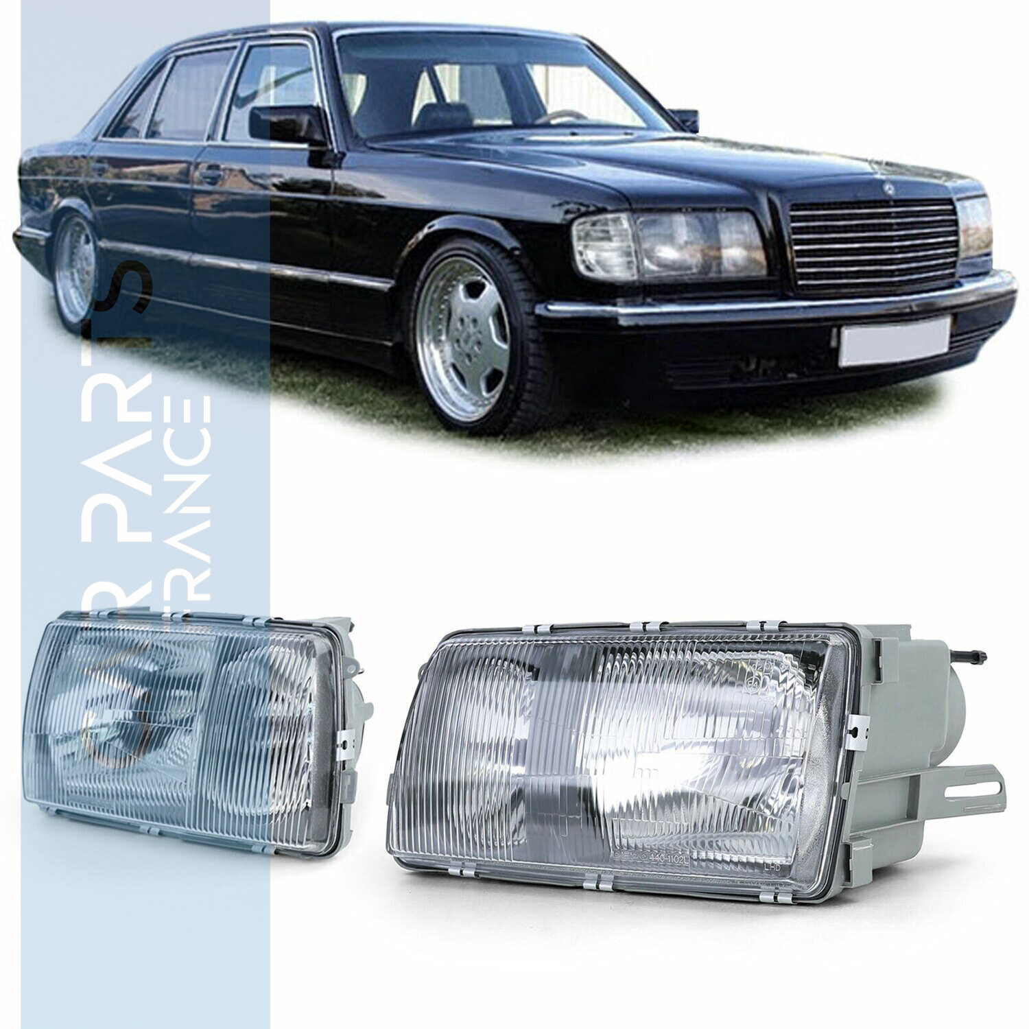 Paire de phares avant pour Mercedes Classe S W126 1980 - 1991
