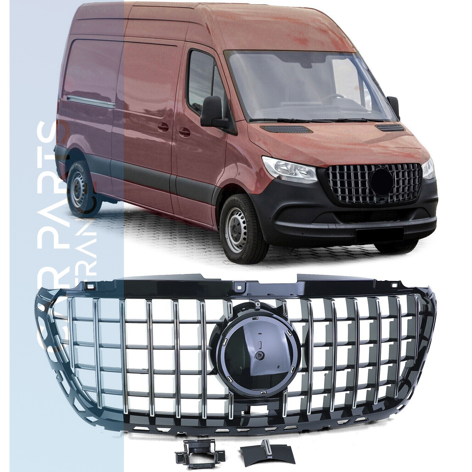 Calandre sport look Panamericana noir brillant et chrome pour Mercedes Sprinter 907 910 à partir de 2018