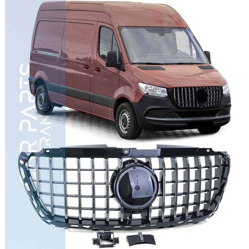 Calandre sport look Panamericana noir brillant et chrome pour Mercedes Sprinter 907 910 à partir de 2018