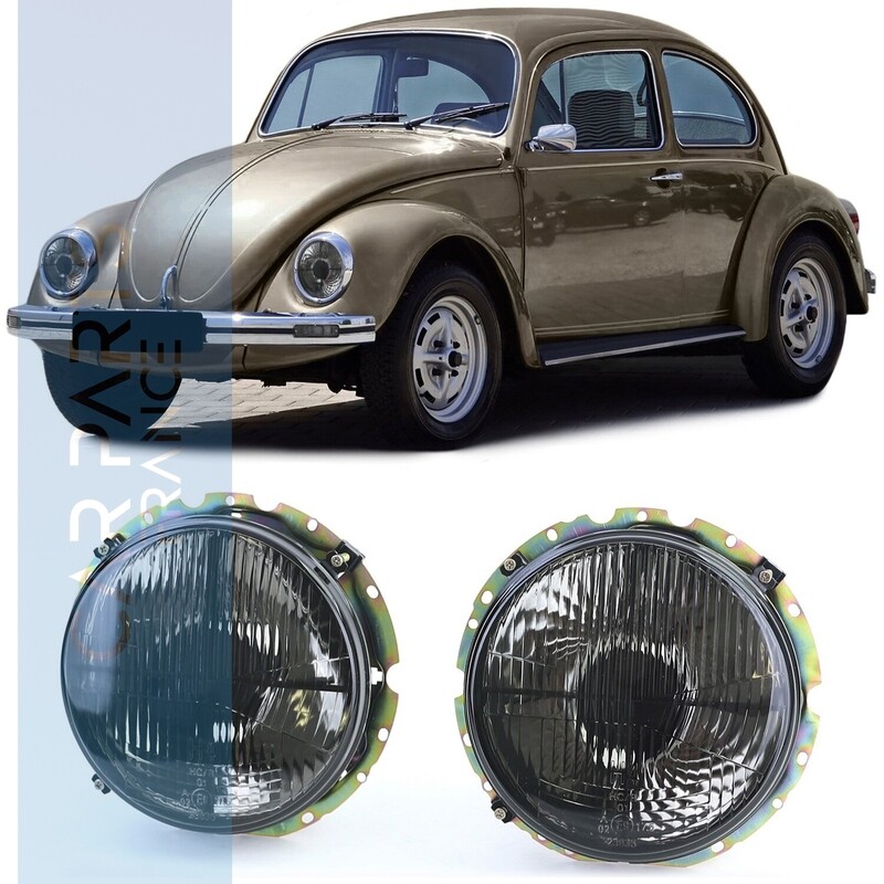 Phares noirs fumés avec réticule adaptable pour VW Coccinelle + Cabrio à partir de 73