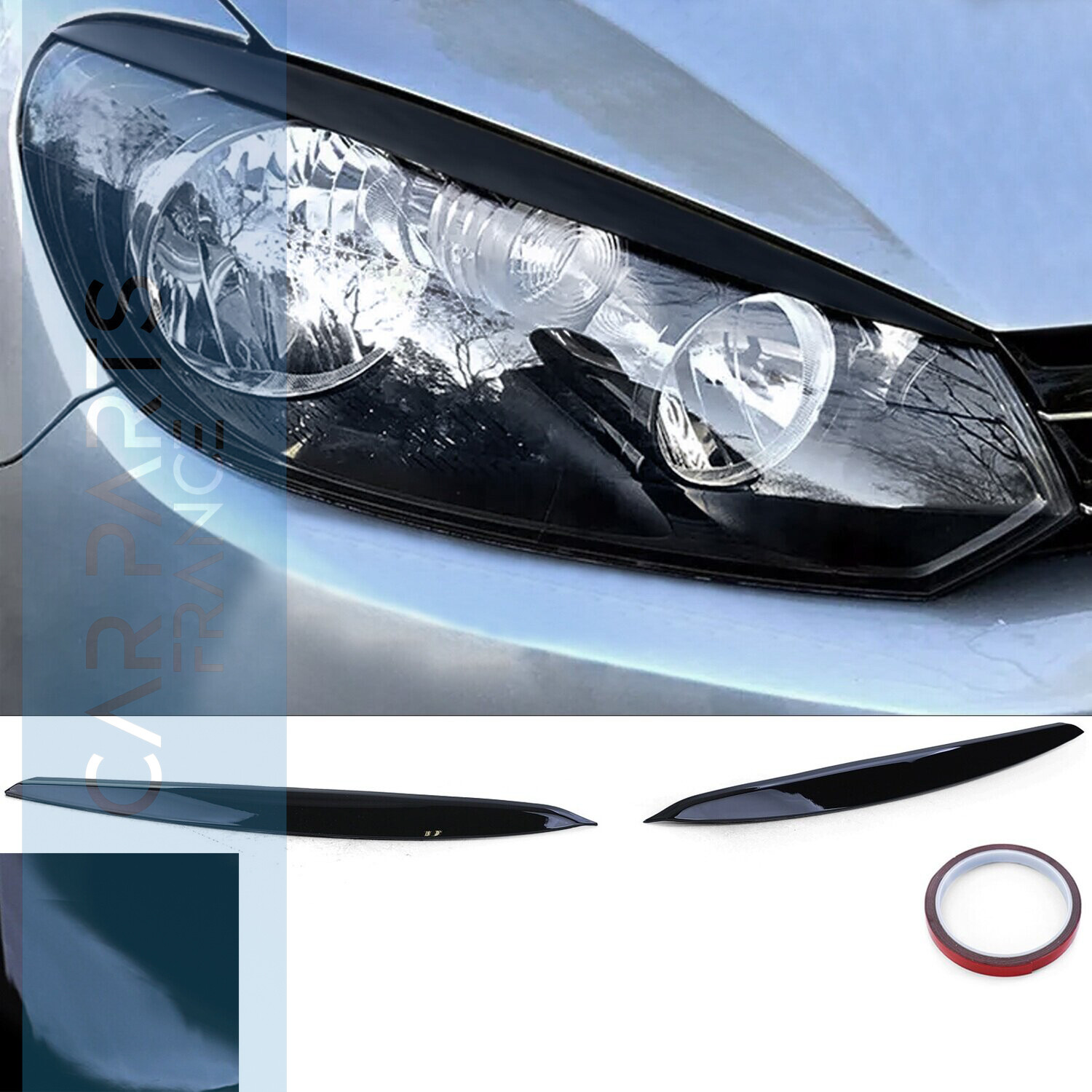 Paire de paupieres  de phares noirs brillants pour VW Golf 6 2008 - 2012