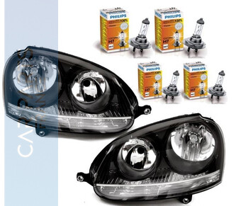 Paire de phares avant pour Volkswagen Golf 5 + Jetta + ampoules Philips