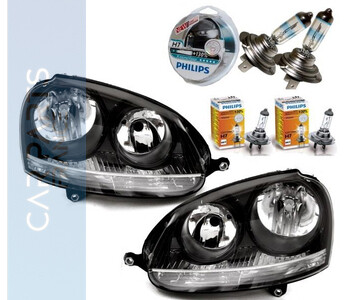 Paire de phares avant pour Volkswagen Golf 5 + Jetta + ampoules Philips