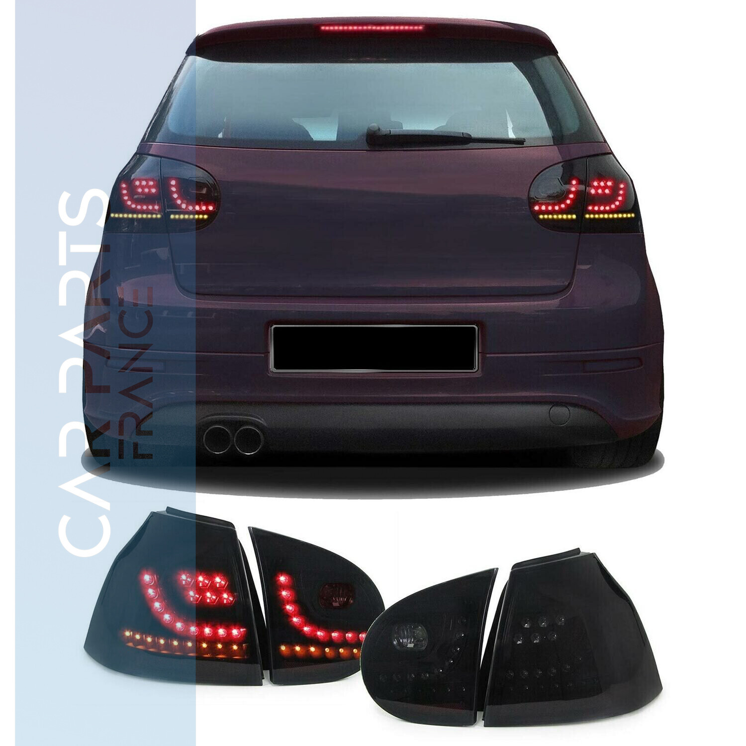 Paire de feux arrière à LED noir fumé avec clignotants dynamiques pour Volkswagen Golf 5 2003 - 2008