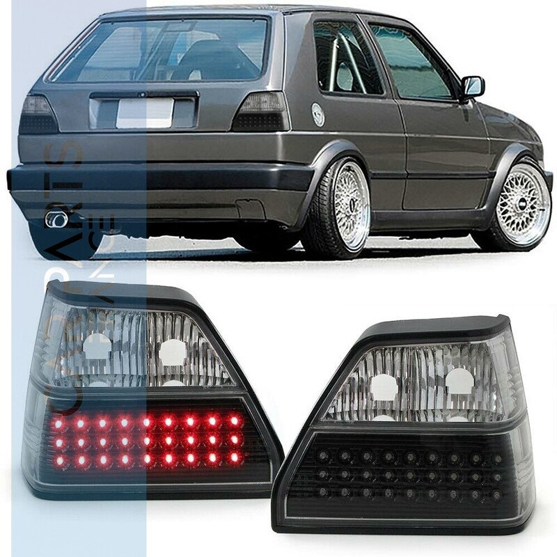 Paire de feux arrière à LED en verre noir fumé chrome pour Volkswagen Golf 2 1983 - 1991
