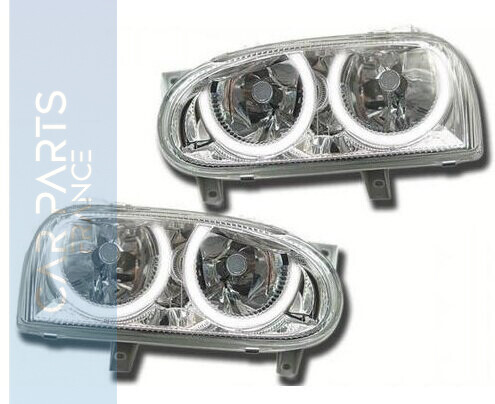 Paire de phares Angel Eyes avant à LED blanc pour Volkswagen Golf 3