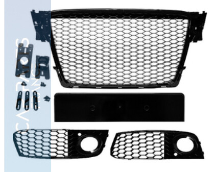 Calandre / Grille + Calandre antibrouillards en nid d'abeille Look RS4 pour Audi A4 B8
