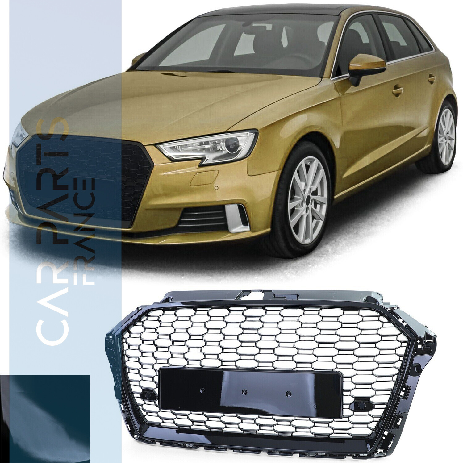 Calandre nid d'abeille noir brillant Look RS3 pour Audi A3 8V 2016-2020