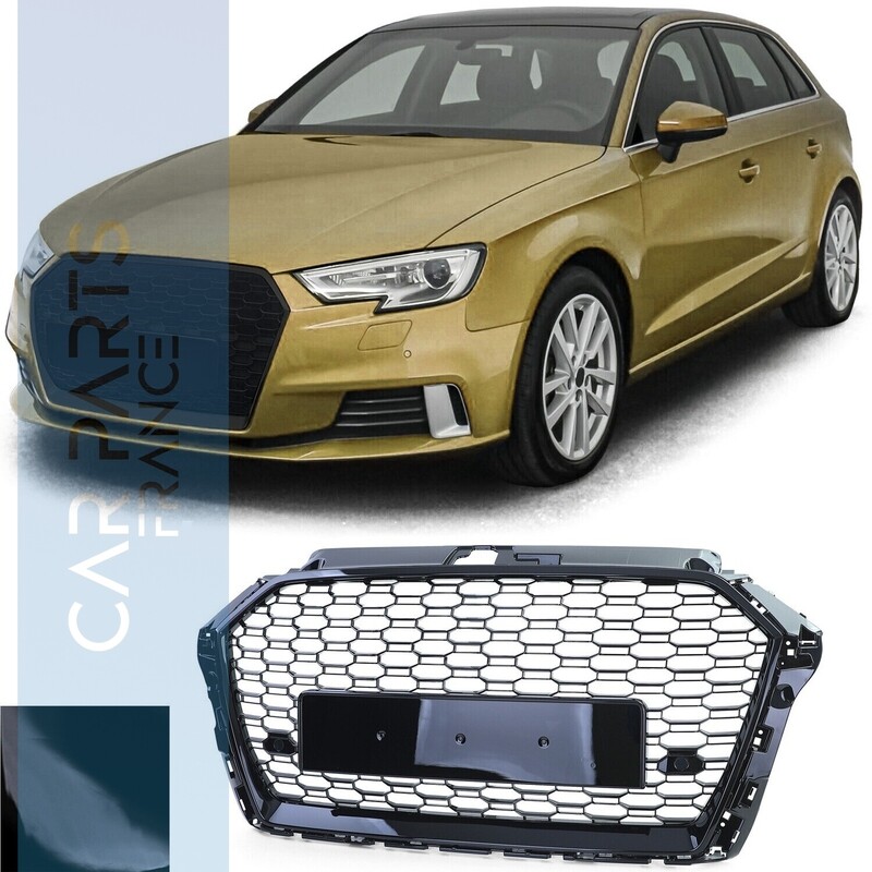 Calandre nid d'abeille noir brillant Look RS3 pour Audi A3 8V 2016-2020