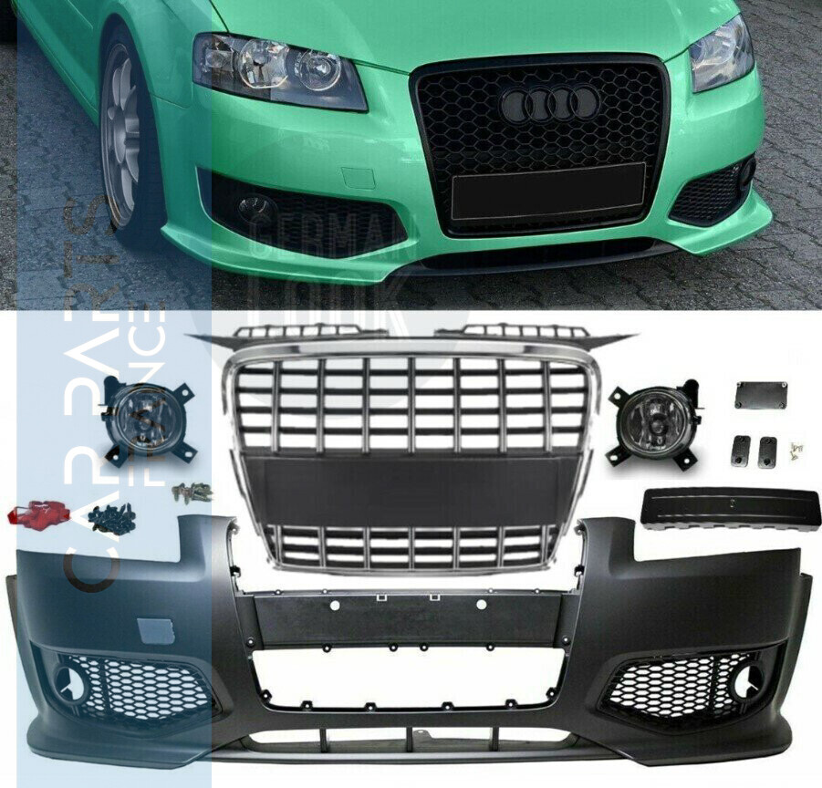Pare chocs avant look S3 pour AUDI A3 8P de 2005 à 2008 + calandre Chrome + antibrouillards