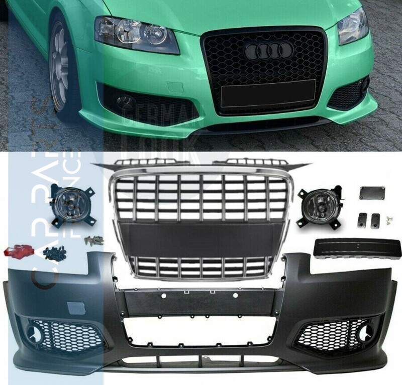 Pare chocs avant look S3 pour AUDI A3 8P de 2005 à 2008 + calandre Chrome + antibrouillards
