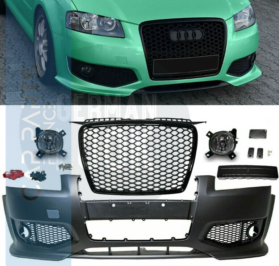 Pare chocs avant look RS3 pour AUDI A3 8P de 2005 à 2008 + calandre chrome + antibrouillards