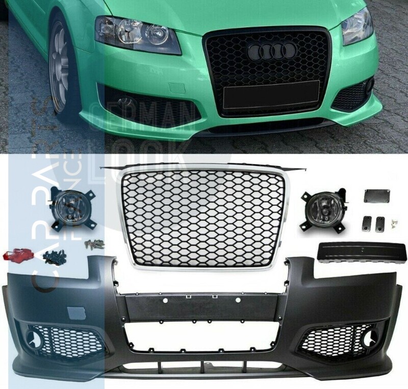 Pare chocs avant look RS3 pour AUDI A3 8P de 2005 à 2008 + calandre noire brillante + antibrouillards