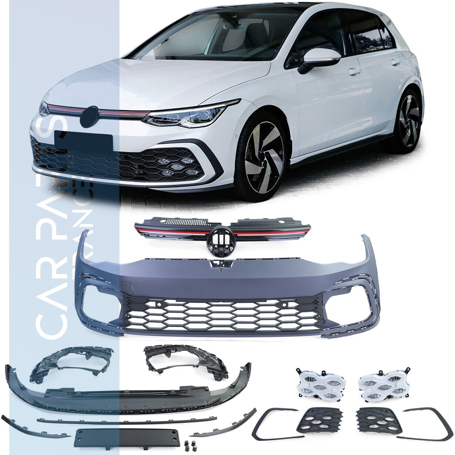 Pare-choc avant look GTI avec calandre et antibrouillard LED pour VW Golf 8 aussi GTI à partir de 2019