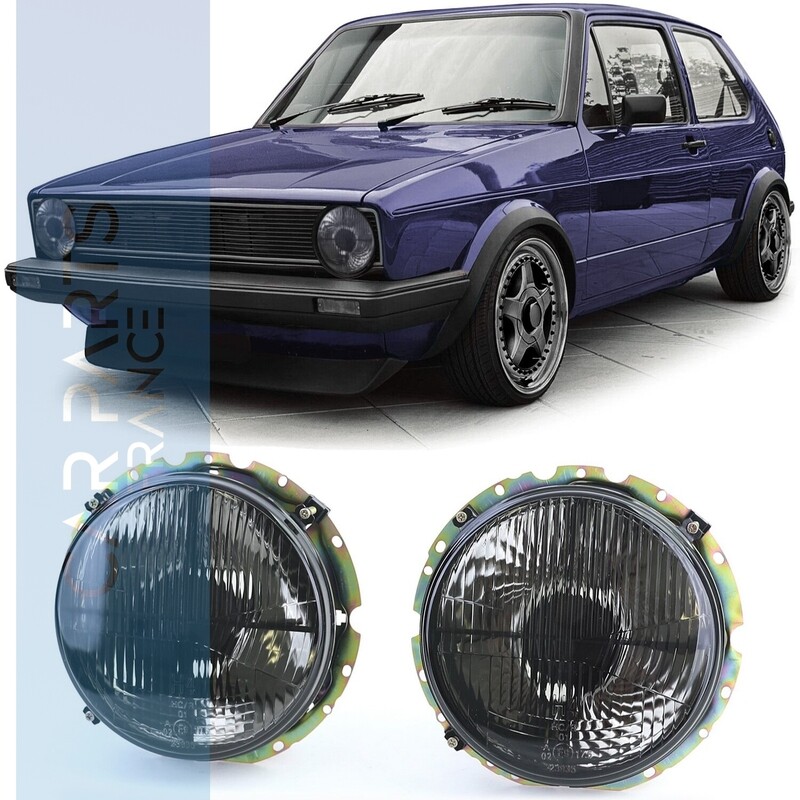 Phares noirs fumés avec réticules adaptables pour VW Golf 1 + Cabrio 1974-1983